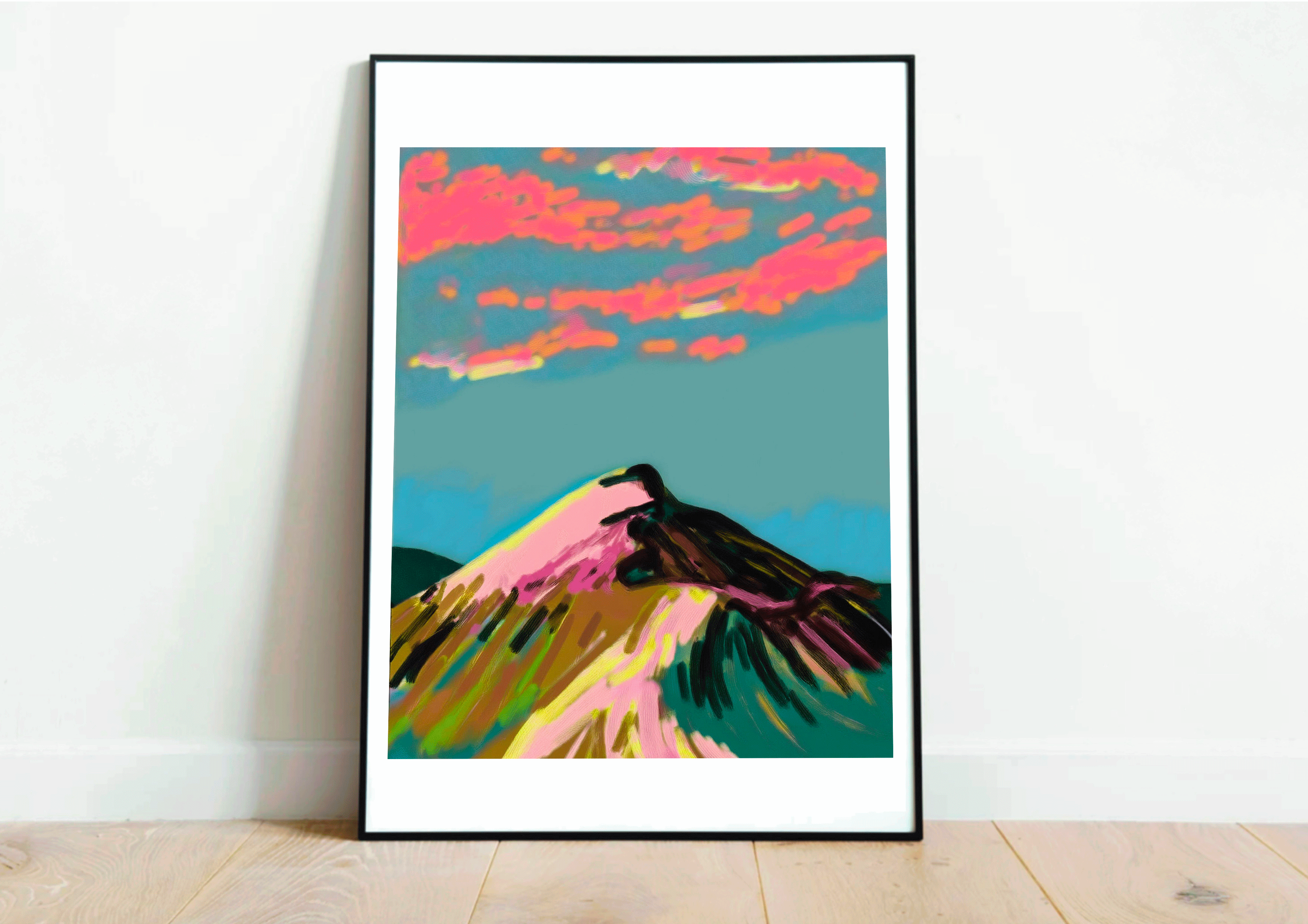 Illustration montagne fluo
